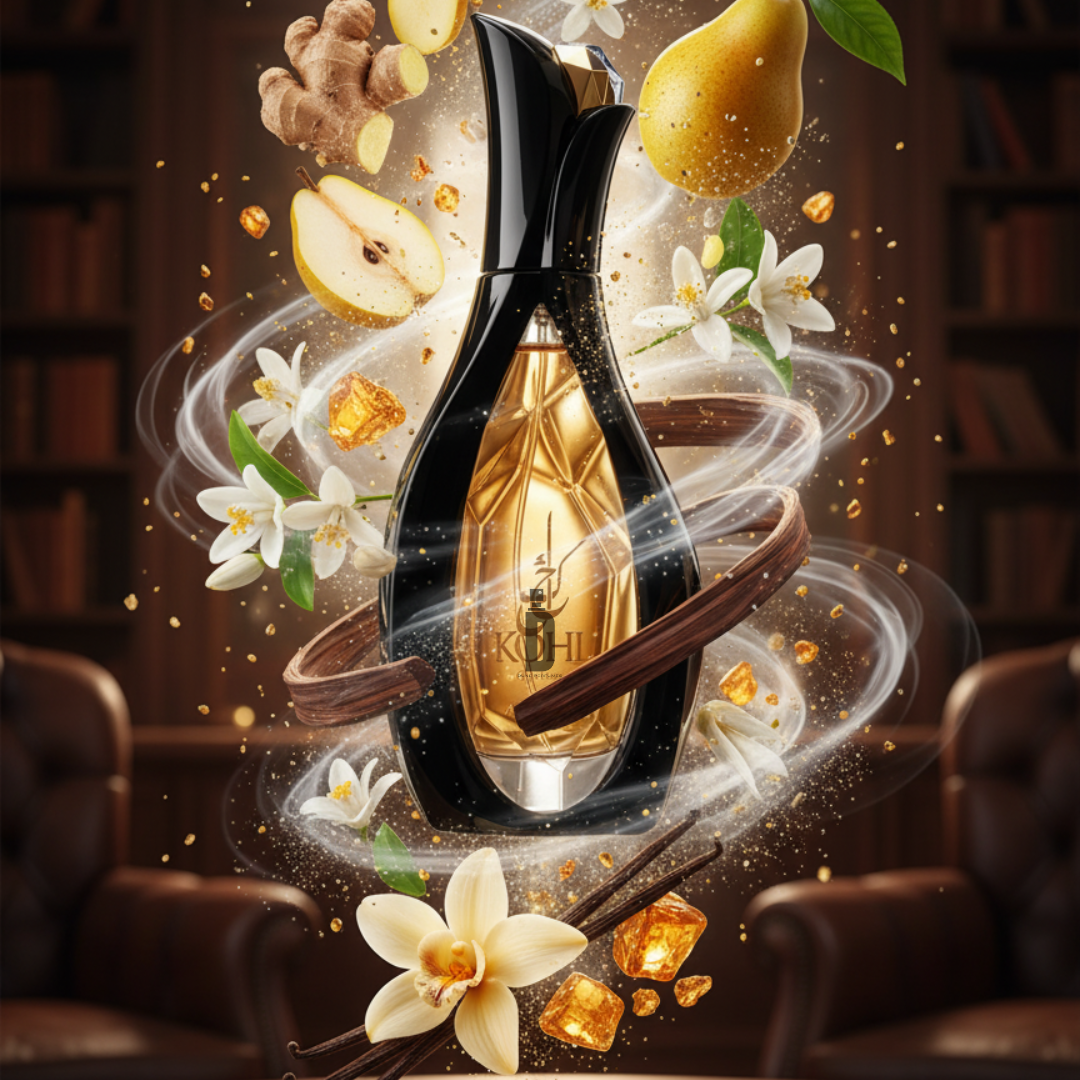Kohl Opulence 100ml EDP by Arabiyat Prestige is an elegant fragrance blending vanilla, pear, white flowers, cinnamon, amber, and ginger musk—capturing luxury and sophistication in every bottle.